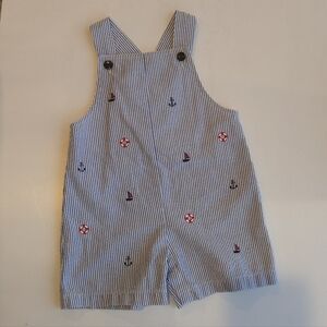 Starting Out Nautical Blue White Striped Kids Overalls JonJon Embriodered 24m